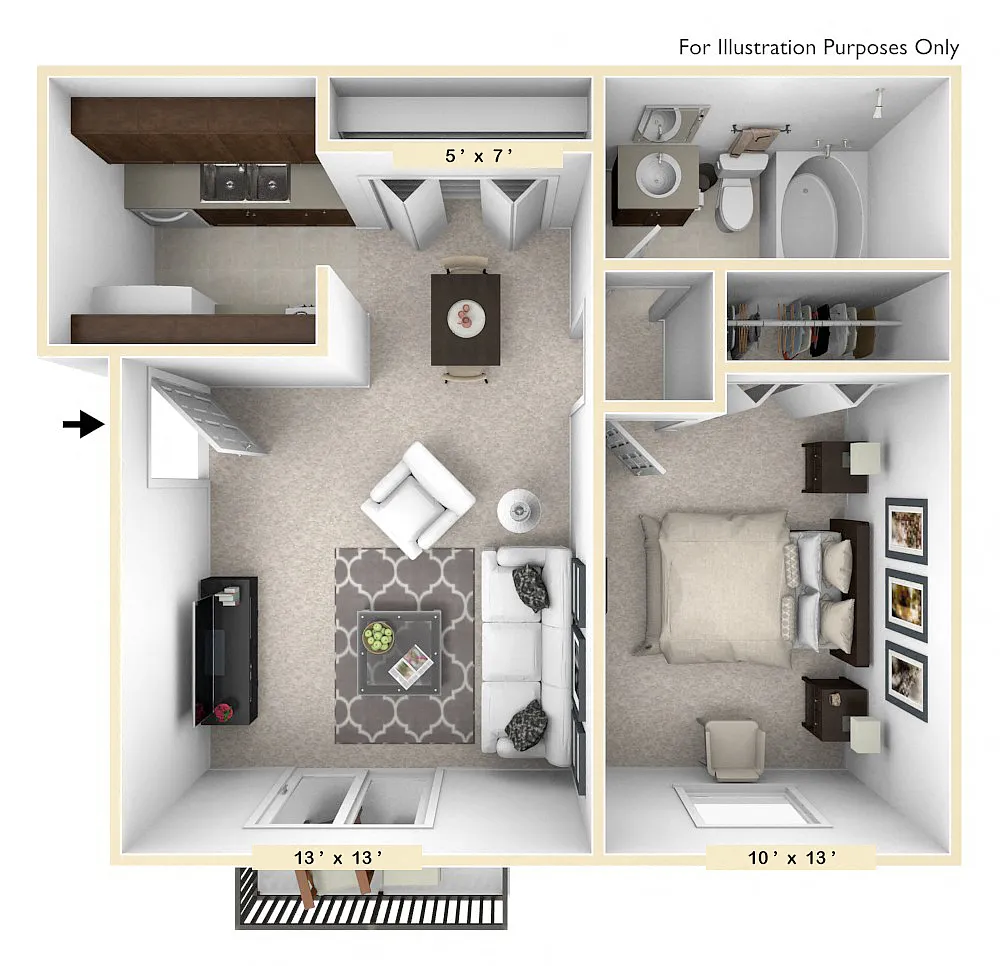 Floor plan The Palomino 1 BR 1 BA