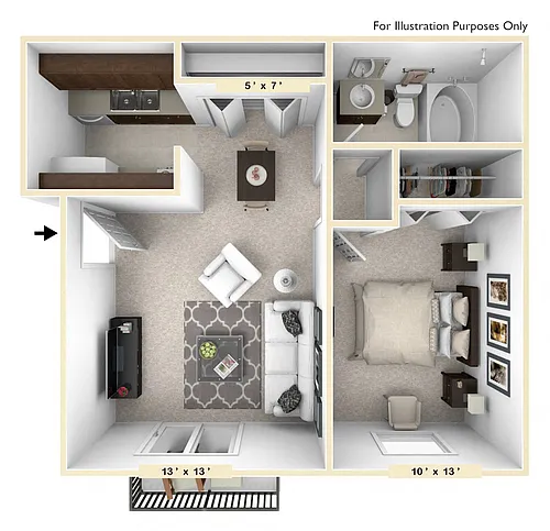 Floor plan The Palomino 1 BR 1 BA