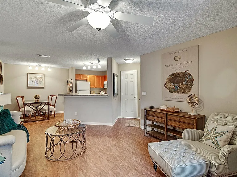 Living room with hardwood-style flooring