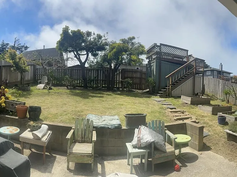 Panoramic view of backyard