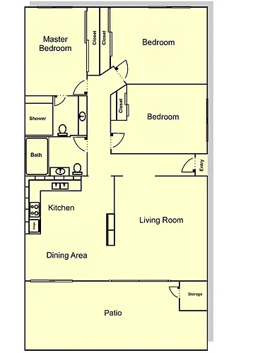 Floor plan 3 Bedroom, 2 Bath w/ Patio & Upgraded