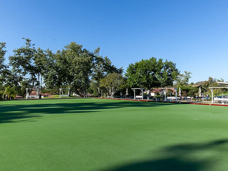 Massive lawn bowling field in the community center.