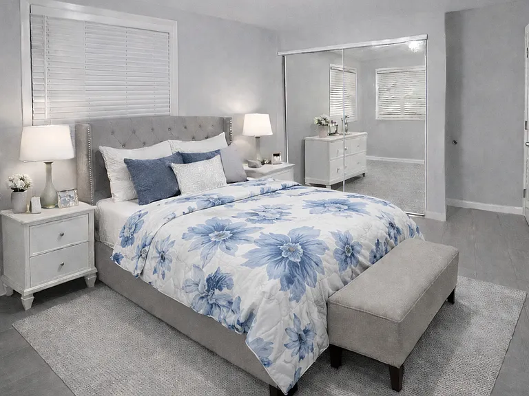 Medium size bedroom/staged for marketing. Furniture not included.