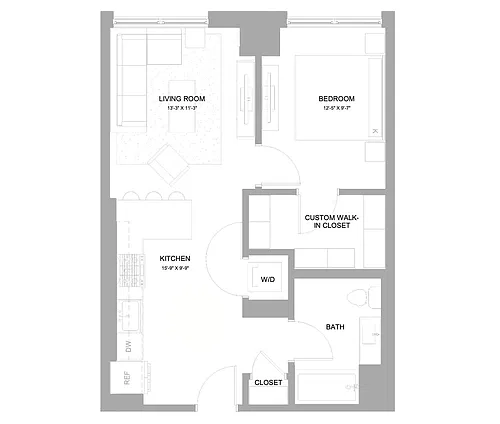Floor plan 1 Bed/1 Bath-1.7A