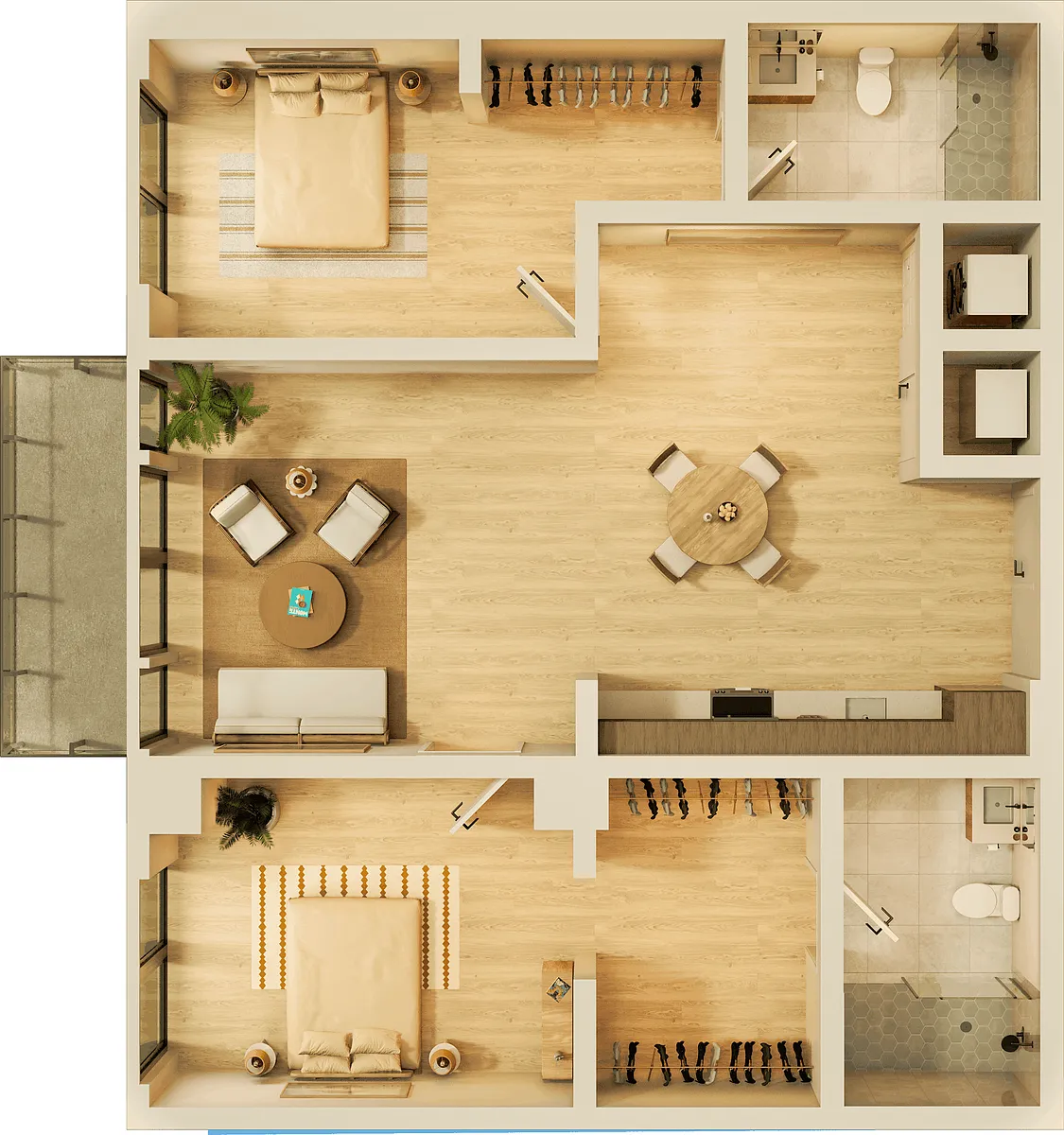 Floor plan 2 bed, 2 bath floorplan