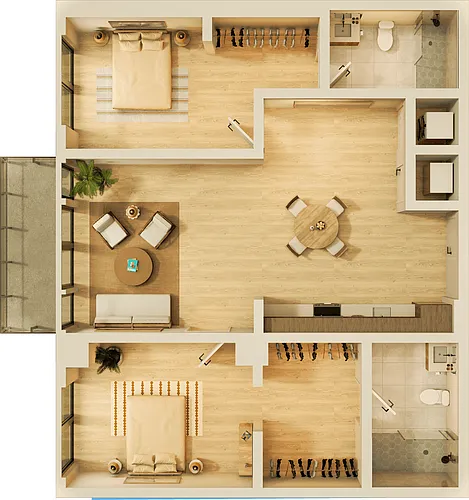 Floor plan 2 bed, 2 bath floorplan