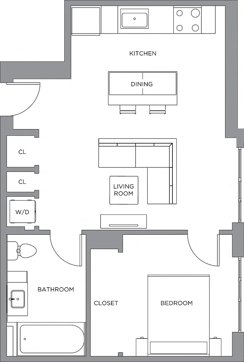 Floor plan 1 Bed/1 Bath-675a