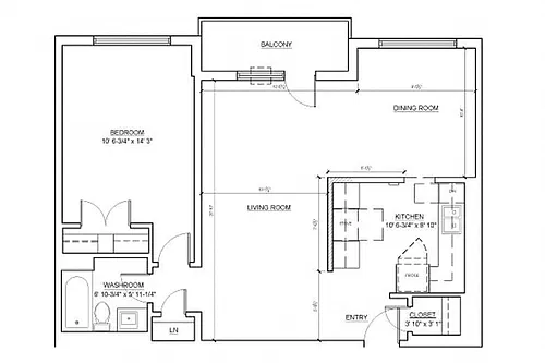 Floor plan 1 Bed 1 Bath B