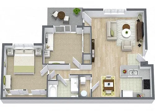 Floor plan Two Bedroom One Bath 60%