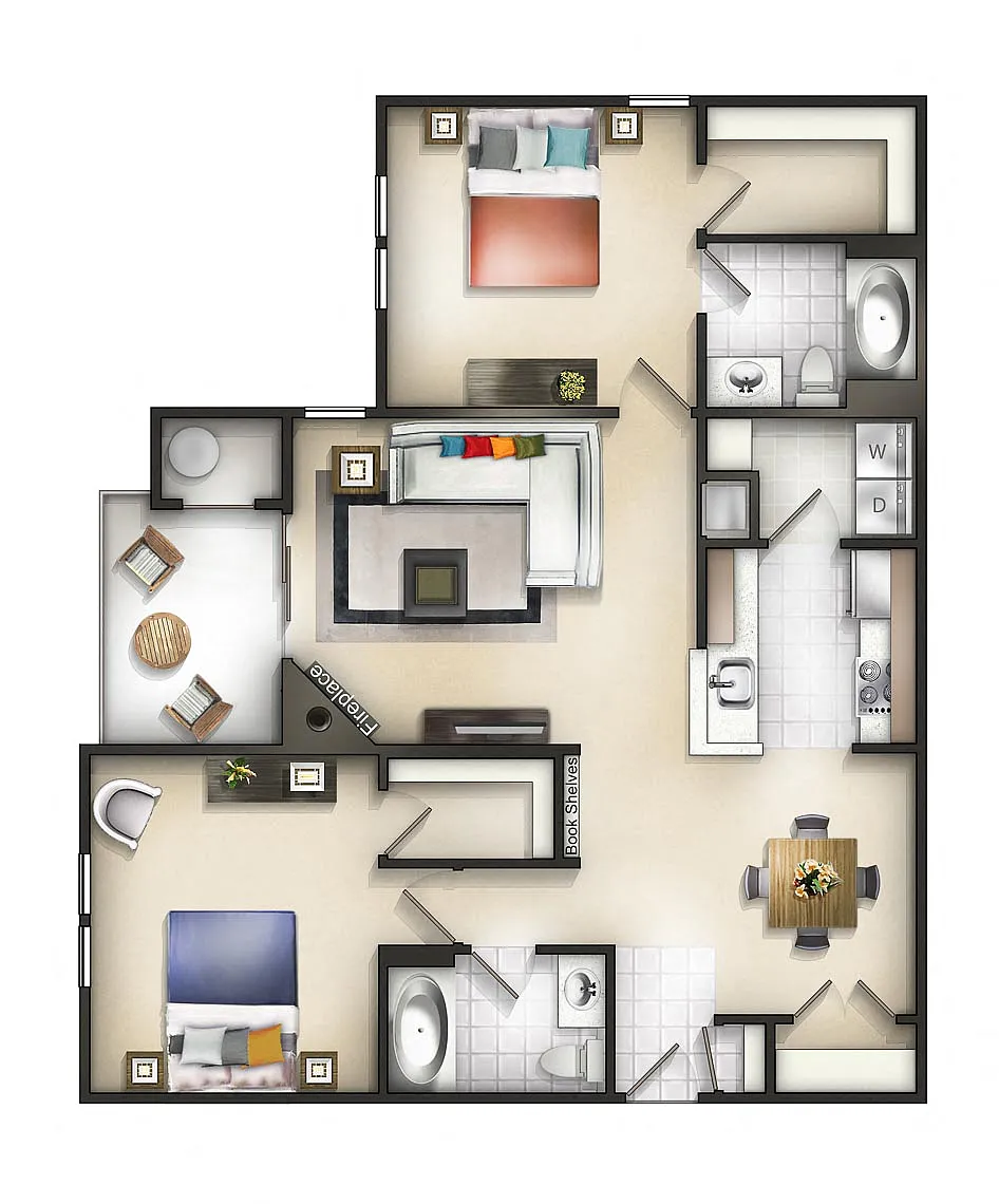 Floor plan 2 Bedroom 2 Bath Hickory at Baker II