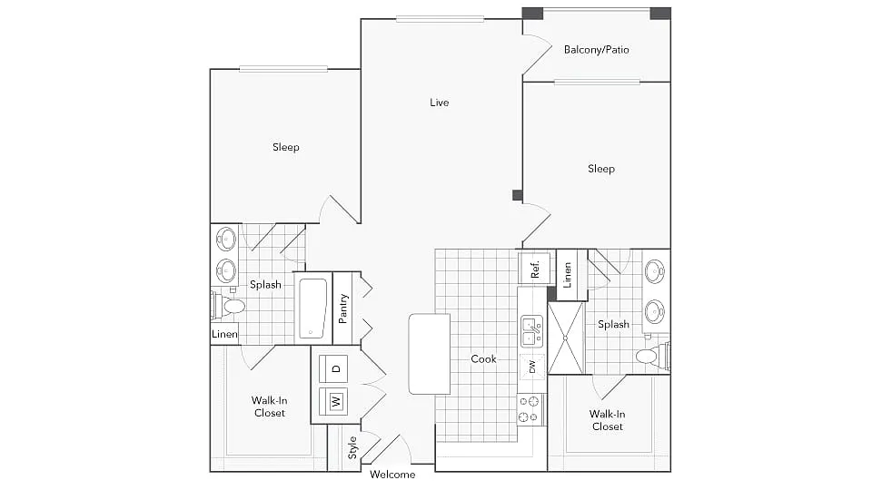 Floor plan 2 Bed 2 Bath Washer Dryer B