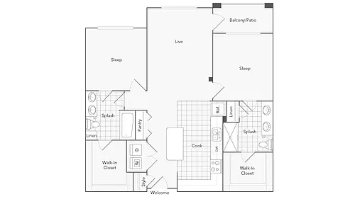 Floor plan 2 Bed 2 Bath Washer Dryer B