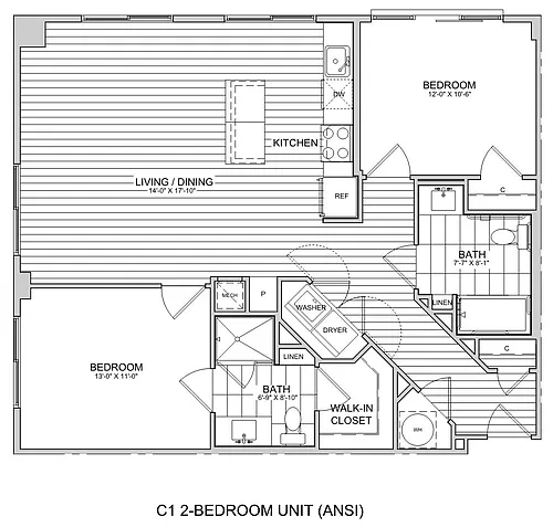 Floor plan 2 Bed/2 Bath-C1 ANSI