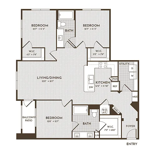Floor plan 3BR 2BA (1408 SF)