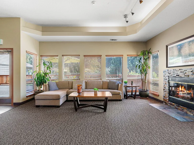 Lobby with fireplace