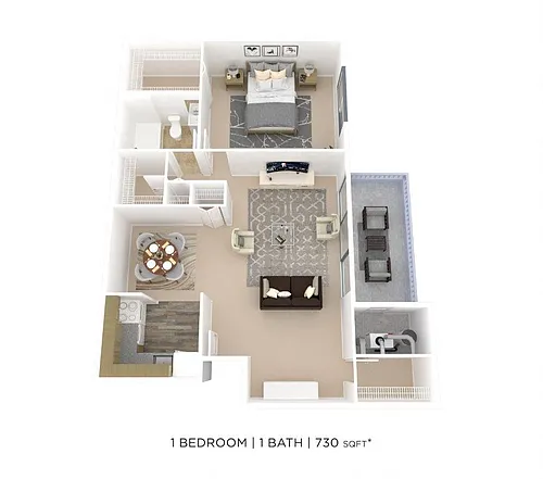 Floor plan One Bedroom-730 sqft