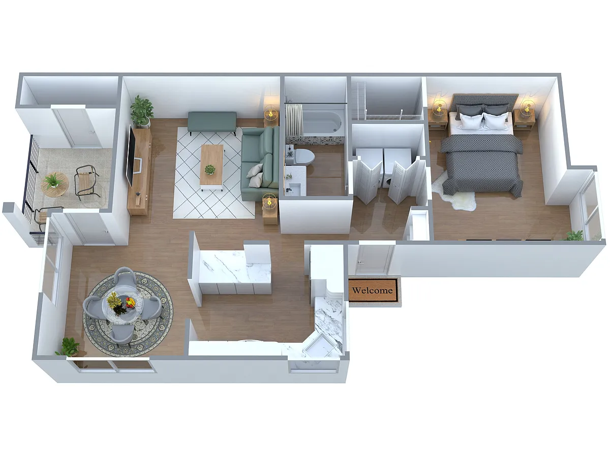 Floor plan 1 Bedroom 1 Bath, Upgraded