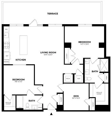 Floor plan 2 Bed/2 Bath Den-D2