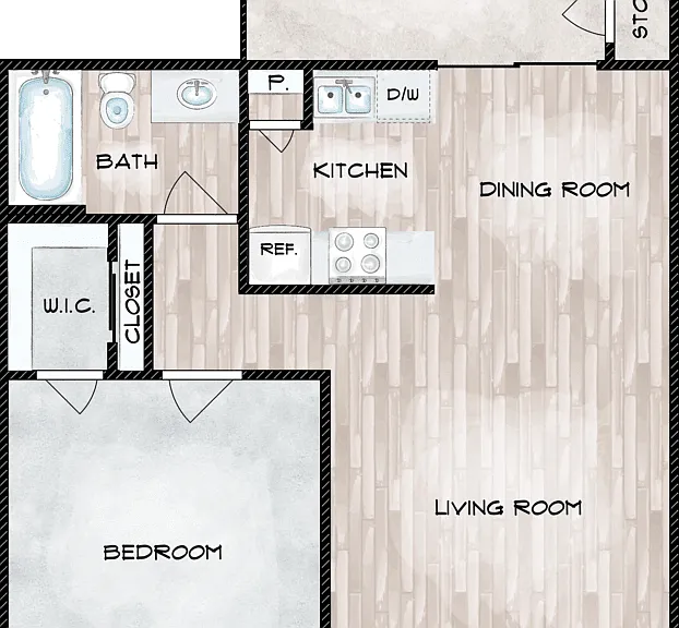 1 Bedroom Floorplan Diagram