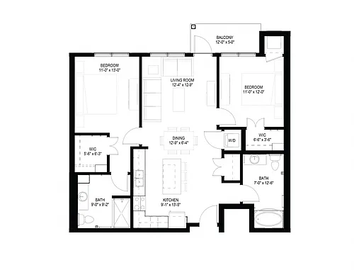 Floor plan Two Bedroom - C (Balcony)