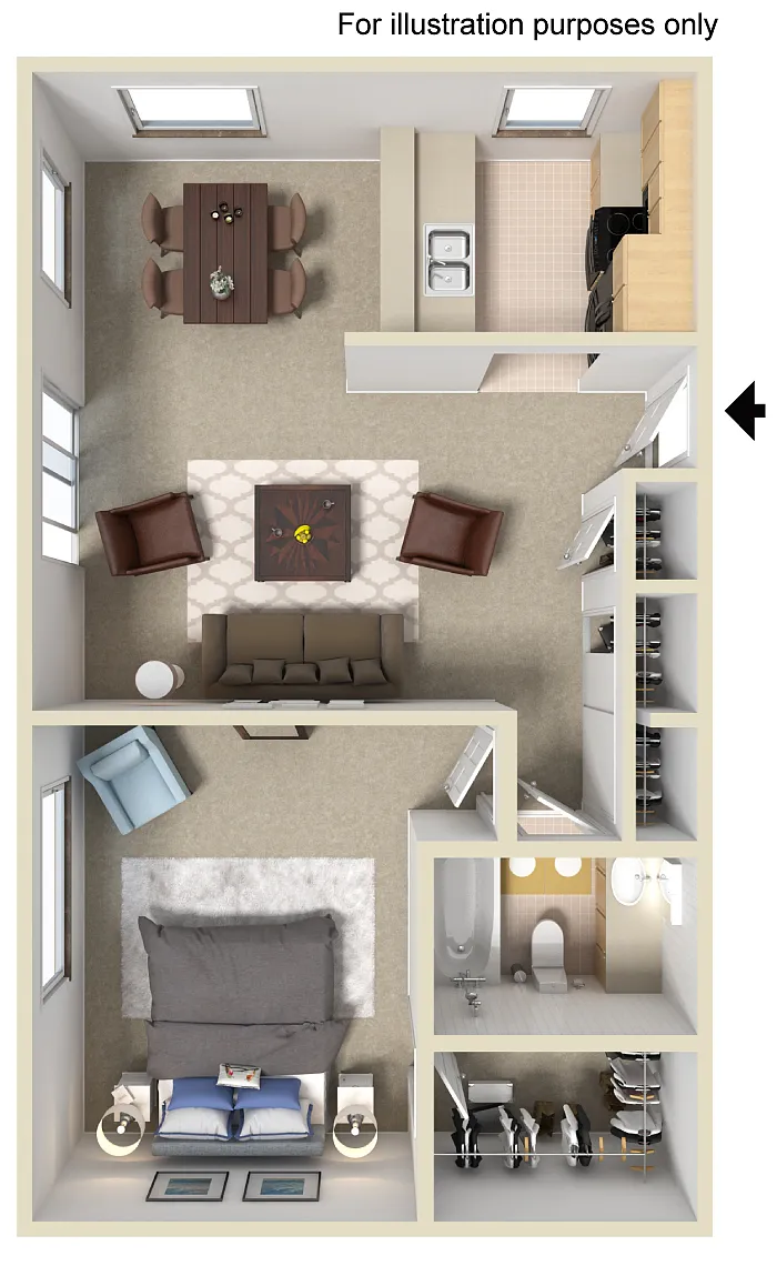 Floor plan N One Bedroom One Bathroom