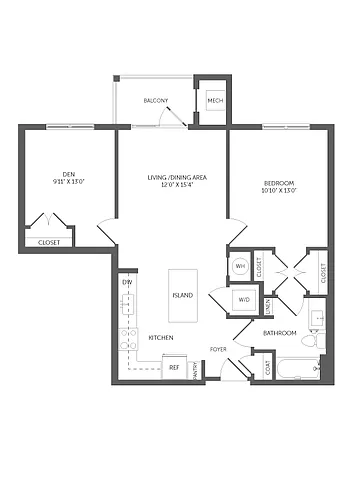 Floor plan 1 Bed/1 Bath Den-A5