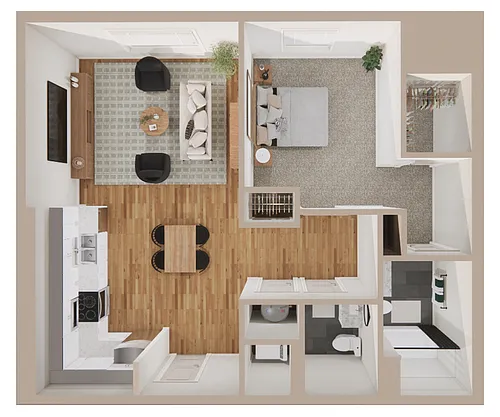 Floor plan 1 Bedroom, 1.5 Bathrooms