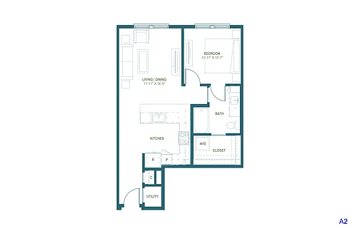 Floor plan A2 | 1 Bed | 1 Bath