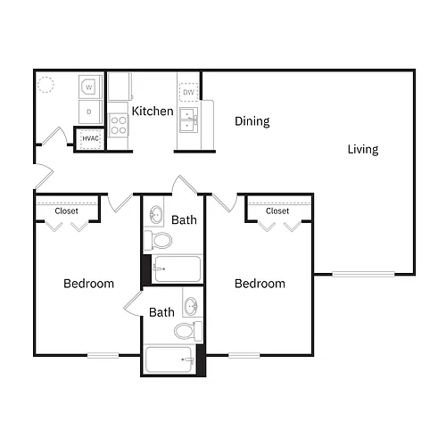 Floor plan B1 - Two Bedroom Two Bath