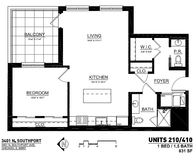 Floor plan 1 Bed x 1.5 Bath