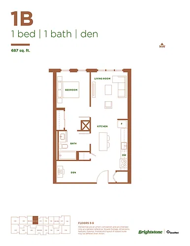 Floor plan 1B - Furnished
