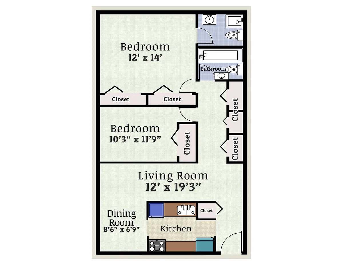 Floor plan 2 Bedroom 2 Bath