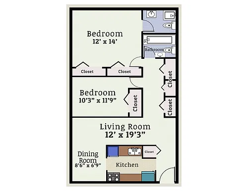 Floor plan 2 Bedroom 2 Bath