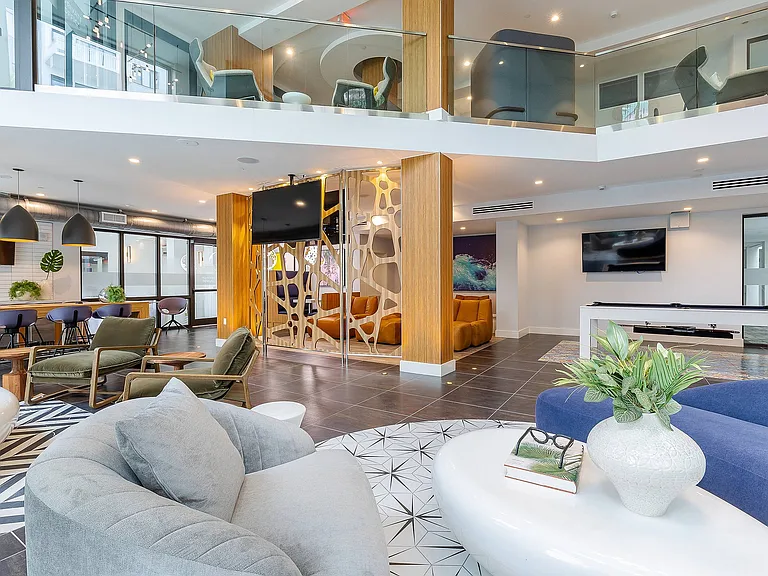 2 story clubhouse with work or study spaces