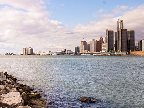 Detroit River and skyline.