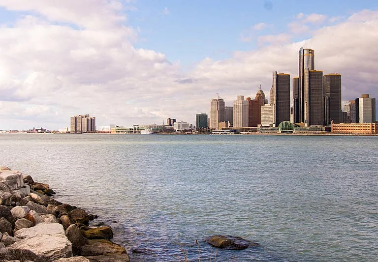 Detroit River and skyline.