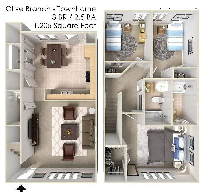 Floor plan 3 Bedroom 2.5 Bath