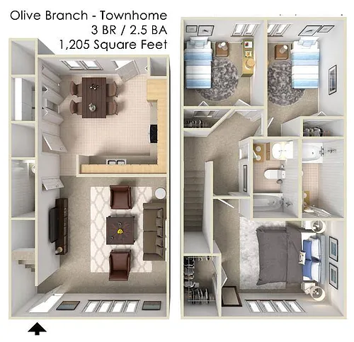 Floor plan 3 Bedroom 2.5 Bath