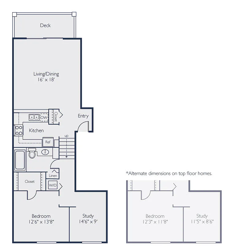 Floor plan One Bedroom One Bath w/Den (900 SF)