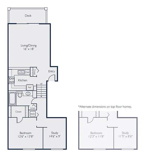 Floor plan One Bedroom One Bath w/Den (900 SF)