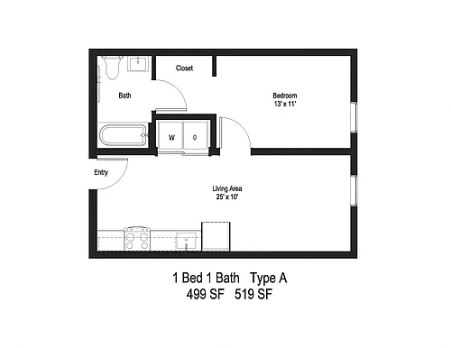 Floor plan 1 Bedroom - Income Restriction