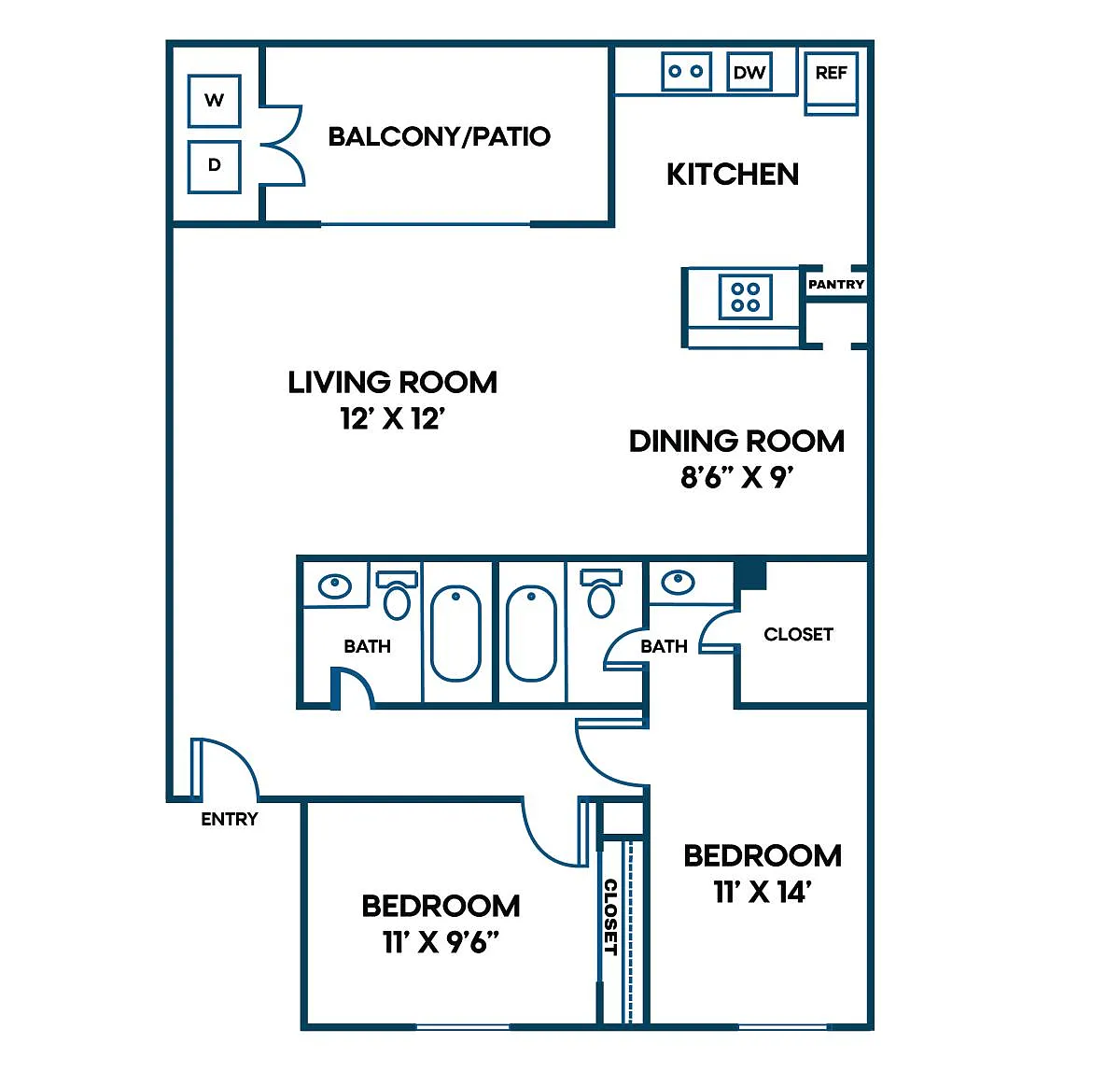 Floor plan 2 Bed | 2 Bath | 967 SQFT