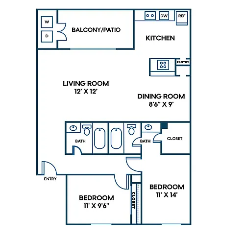 Floor plan 2 Bed | 2 Bath | 967 SQFT