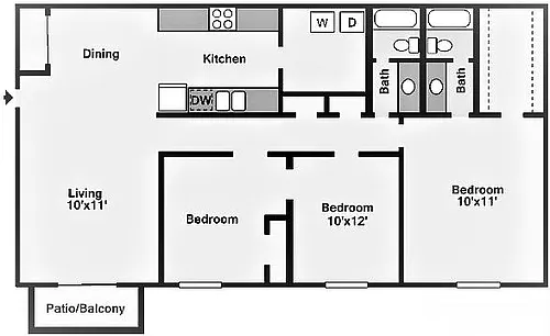 Floor plan Three Bedroom Oak