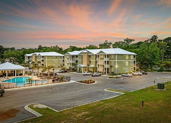 condo buildings and pool area