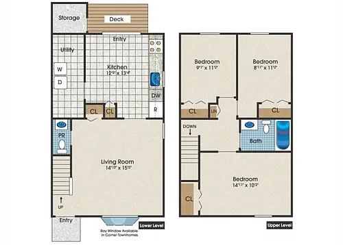Floor plan 3 Bedroom 1.5 Bath Townhome