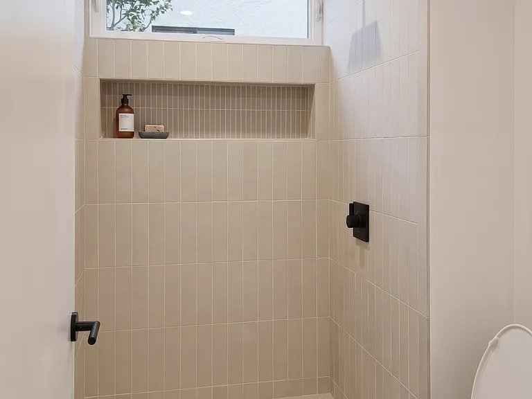 Primary bath shower with Bedrosian tile