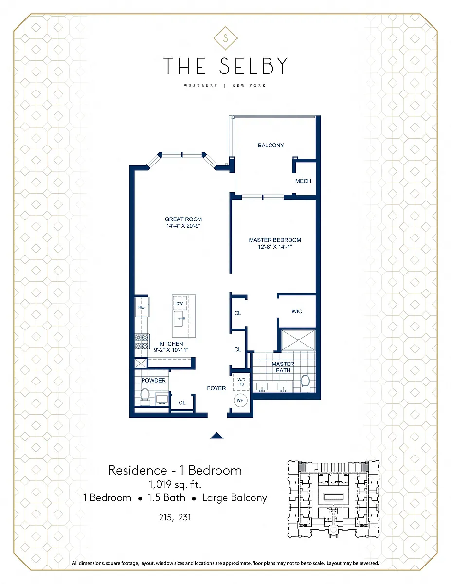 Floor plan 1 Bed - 1.5 Bath - Large Balcony