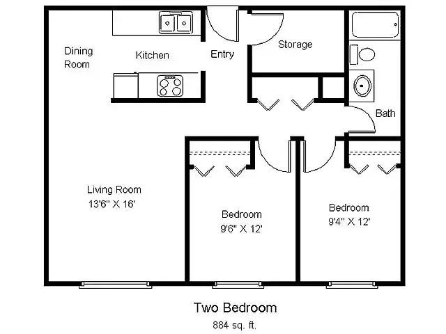 Floor plan 2 BR/1 BA