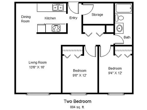 Floor plan 2 BR/1 BA